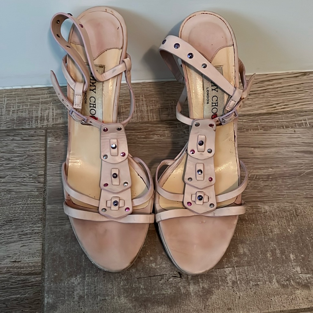 Jimmy Choo Pink Crystal Heel Sandals Size 37/7